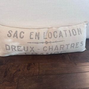 Restoration Hardware Cream Pillow with Gray Text